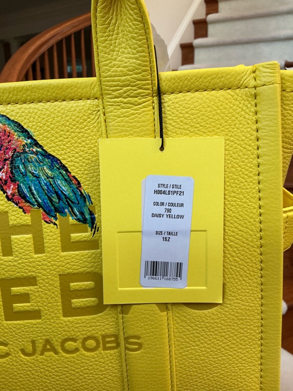 NWT MARC JACOBS CUSTOM PAINTED PARROT YELLOW MEDIUM LEATHER TOTE BAG - Picture 2 of 16